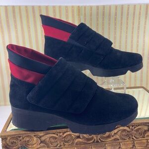 Thierry Rabotin Black and Red Suede Wedge Ankle Boots